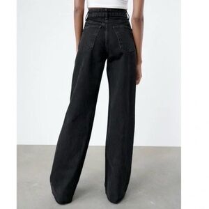 Zara Washed Black high-waisted Straight Wide Leg Denim Jean Pants Size 0